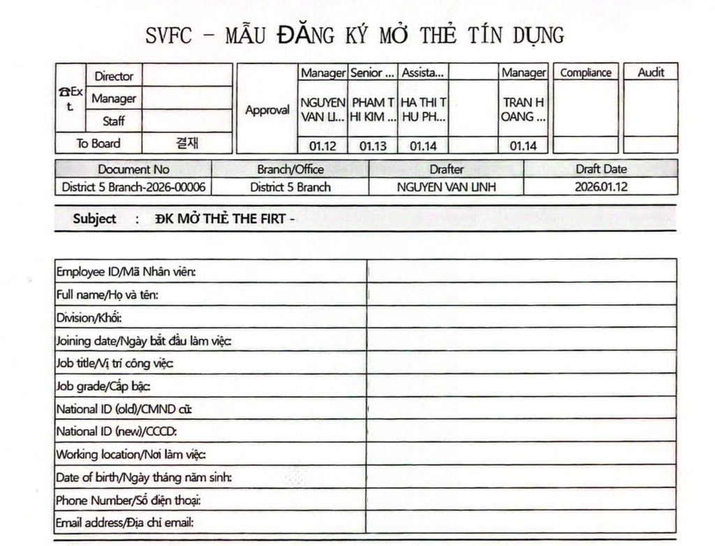 Ảnh chụp e-Approval từ SWING đã đầy đủ phê duyệt